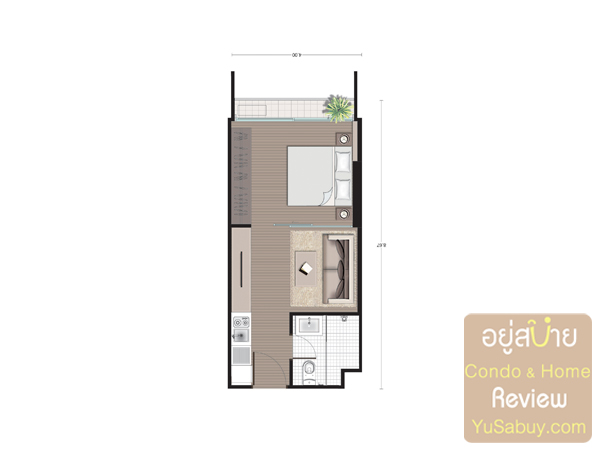 แปลนคอนโด Noble Revo Silom แบบ 1 ห้องนอน ขนาด 33.72 ตารางเมตร